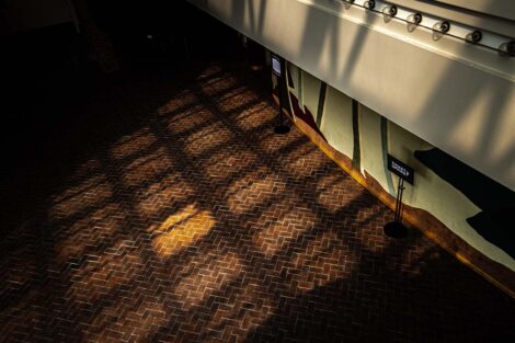 Light reflects onto the carpet in a checkerboard pattern at the Williams Center for the Arts