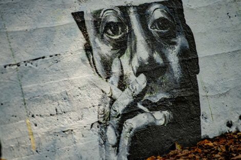 Iconic image of James Baldwin is on the wall