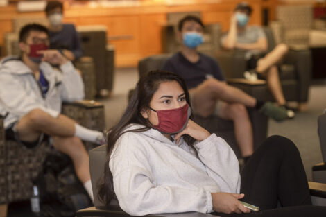 students watch the 2020 presidential debate in Farinon