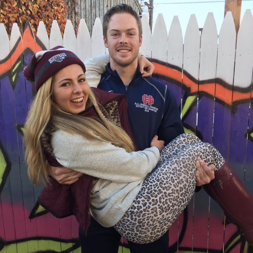 Adriana Pero in Lafayette gear with partner who graduated from Lehigh