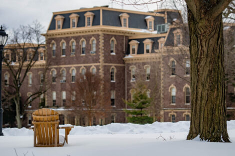 snow covers the Quad near Pardee Hall