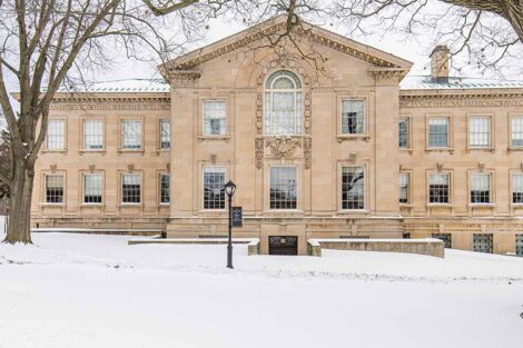 snow covers the ground near Kirby Hall