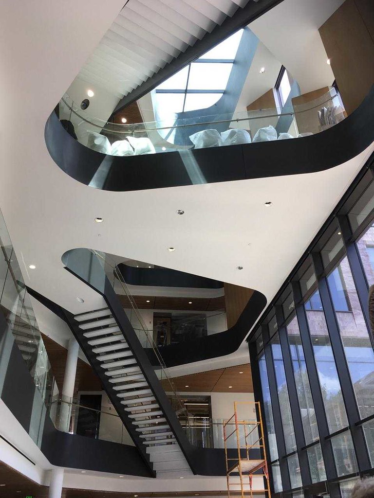 The ribbon-like staircase is one of the many distinguishing design details in Rockwell Integrated Sciences Center at Lafayette College