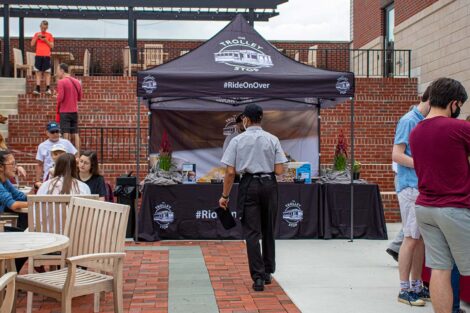 Trolley STop open house cutomers outside 2