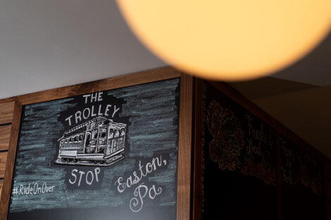 Trolley stop interior chalkboard sign