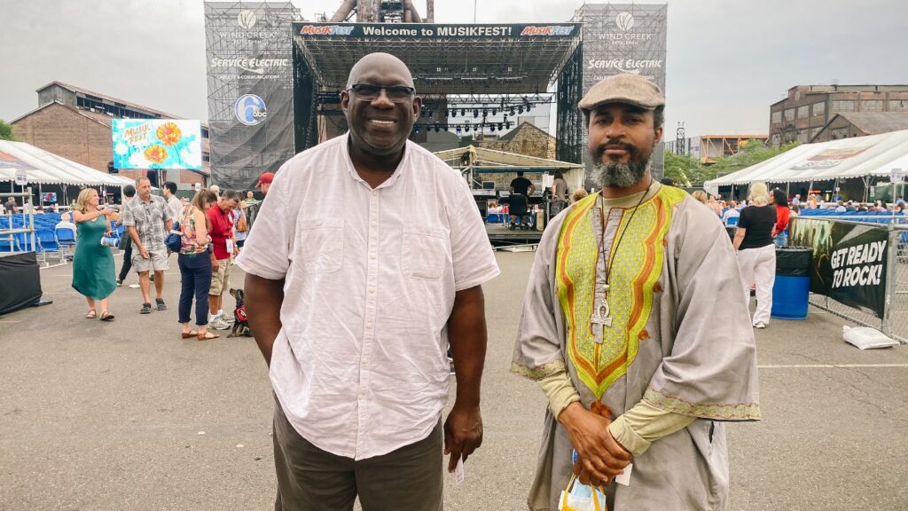 Gladstone “Fluney” Hutchinson (left), associate professor of economics and policy studies and founder of Lafayette’s Economic Empowerment and Global Learning Project (EEGLP), attends Musikfest with members of the West Baltimore Reimagining and Redevelopment Council