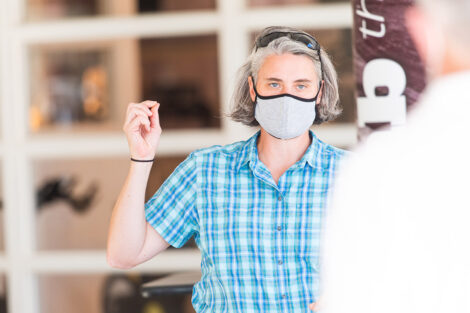 Professor Kira Lawrence, masked.