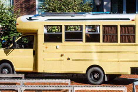 A converted school bus.