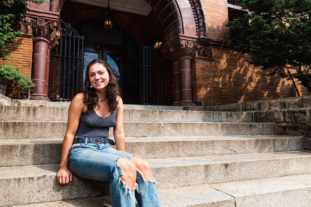 Tessa Landon on the steps of Van Wickle Hall.