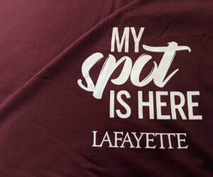 maroon blanket says "My Spot is Here Lafayette"