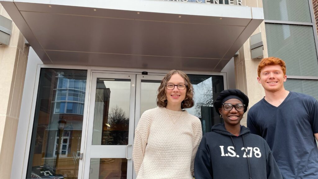 (Left to right): Seniors Molly Dougher, Daphna Fertil and Ryan Berry earn honors for their research posters at the American Institute of Chemical Engineers annual meeting