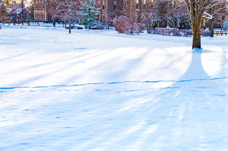 Pardee Hall surrounded by snow.