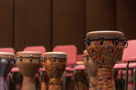 drums grace an empty stage