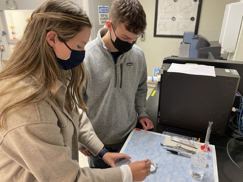 Abby Devlin ’22 and Jimmy Hastie '22 working in the polymer lab at Acopian Engineering Center