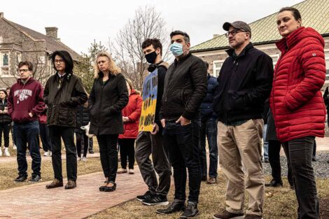 students, faculty, staff, gather on Quad to show support for Ukraine