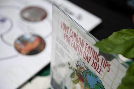 sign lists eating tips to reduce carbon footprint