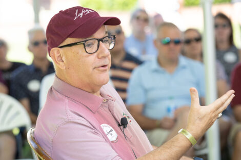 A person wearing a Lafayette College baseball hat speaks.