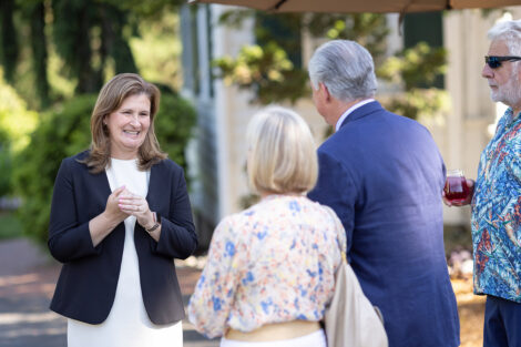 President Nicole Farmer Hurd talks with members of the Lafayette College community.