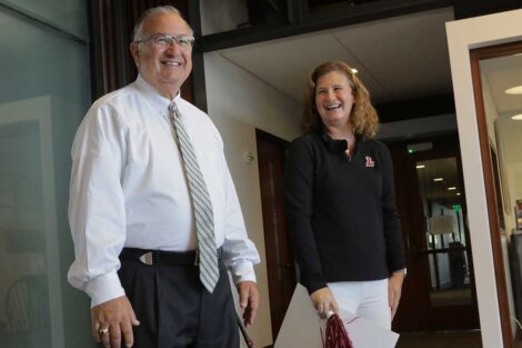 Easton Mayor Sal Panto with Lafayette College president Nicole Farmer Hurd