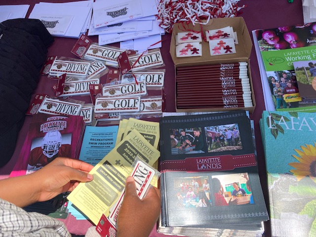 Lafayette College materials sit on a table.