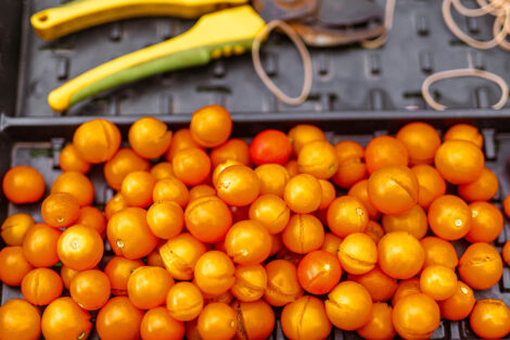 a tray of cherry tomatoes