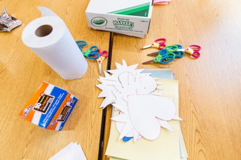 arts and crafts supplies sit on a table